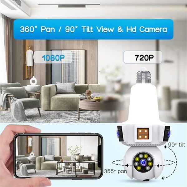 ⁦كاميرا المصباح الذكية V380 PRO – إصدار 2025 Triple lens camera⁩ - الصورة ⁦4⁩